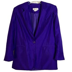 Vintage 90s Blazer 100% Silk Single Button‎ Lined Size Medium Purple Y2K Bold